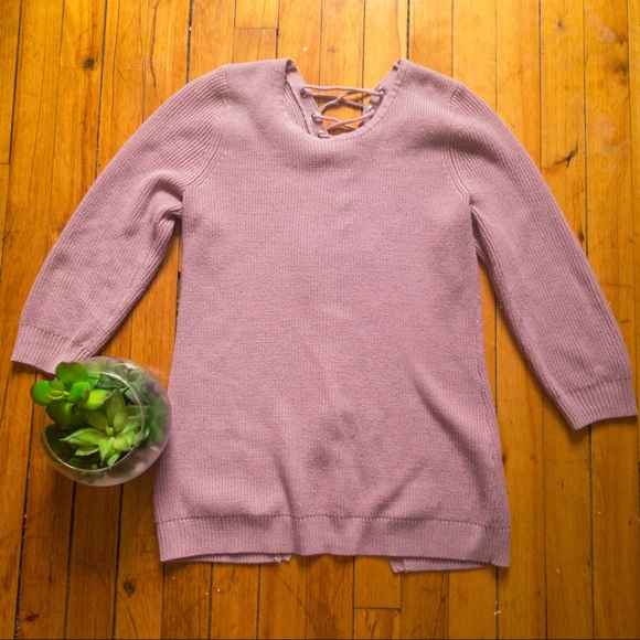 Lace-Up Front Pink Knot Sweater - Picture 3 of 3